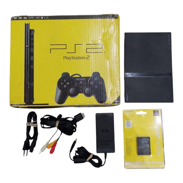 CONSOLA PS2 SLIM SCPH-75004 + CAJA + ACCESORIOS -NO INCLUYE MANDO-