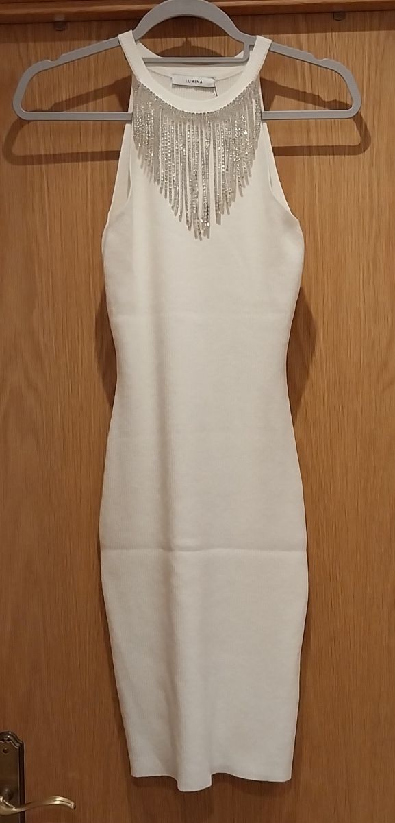 Vestido Lumina Midi Branco com Franjas