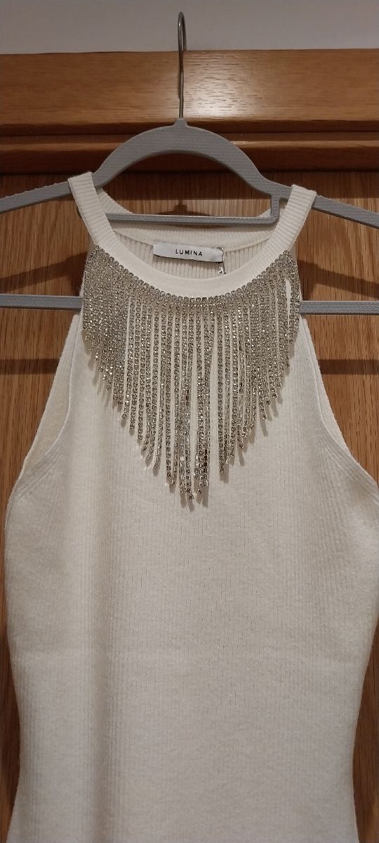 Vestido Lumina Midi Branco com Franjas