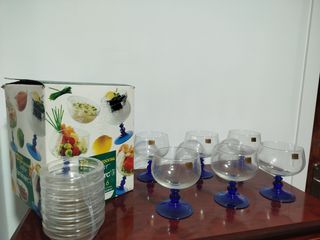 6 Copas Luminarc Cristal Pie Azul Cobalto