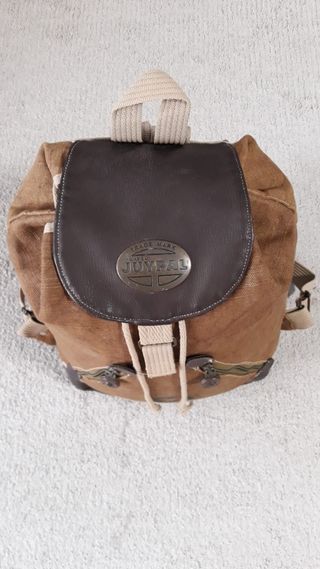 Mochila Lona Vintage Marrón y Beige