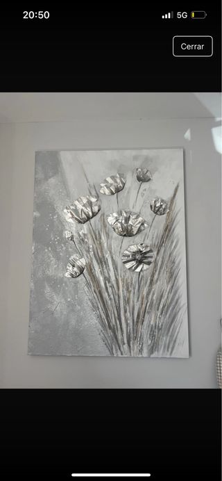 Cuadro decorativo flores metal y tela