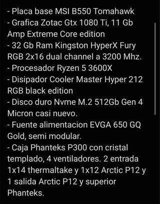 PC Ryzen 3600X, GTX 1080 Ti 11Gb,  B550, 32Gb Ram