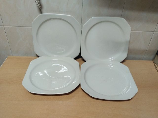 4 Platos Cuadrados Cerámica Blancos