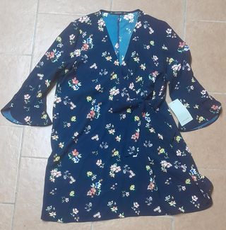 Vestito Zara donna fantasia floreale blu NUOVO