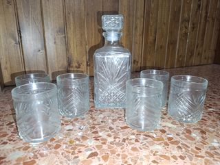 Set Vasos y Licorera Vintage Cristal
