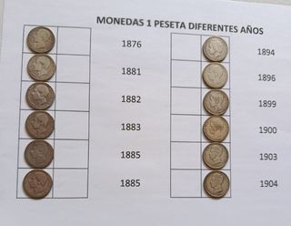 Monedas 1 Peseta Alfonso XII y XIII