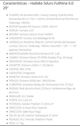 Haibike SDURO FullNine 6.0 Talla L
Batería extra