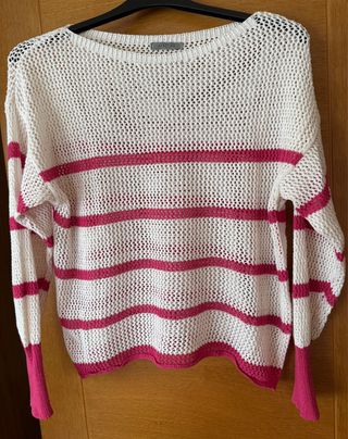 Jersey calado rayas fucsia y blanco