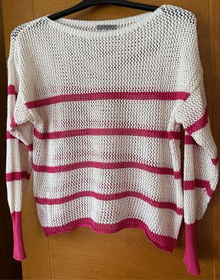Jersey calado rayas fucsia y blanco