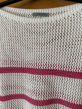 Jersey calado rayas fucsia y blanco
