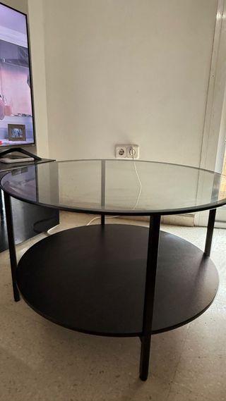 Mesa de centro redonda cristal y metal