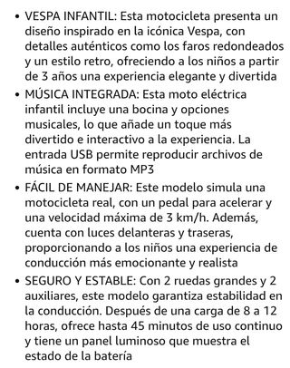 Moto infantil Vespa roja HOMCOM