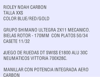 Bicicleta Ridley Noah Carbon 2024
Talla XXS
