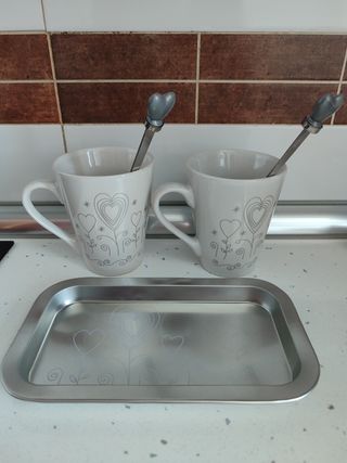 Tazas café de diseño corazones con bandeja nuevo