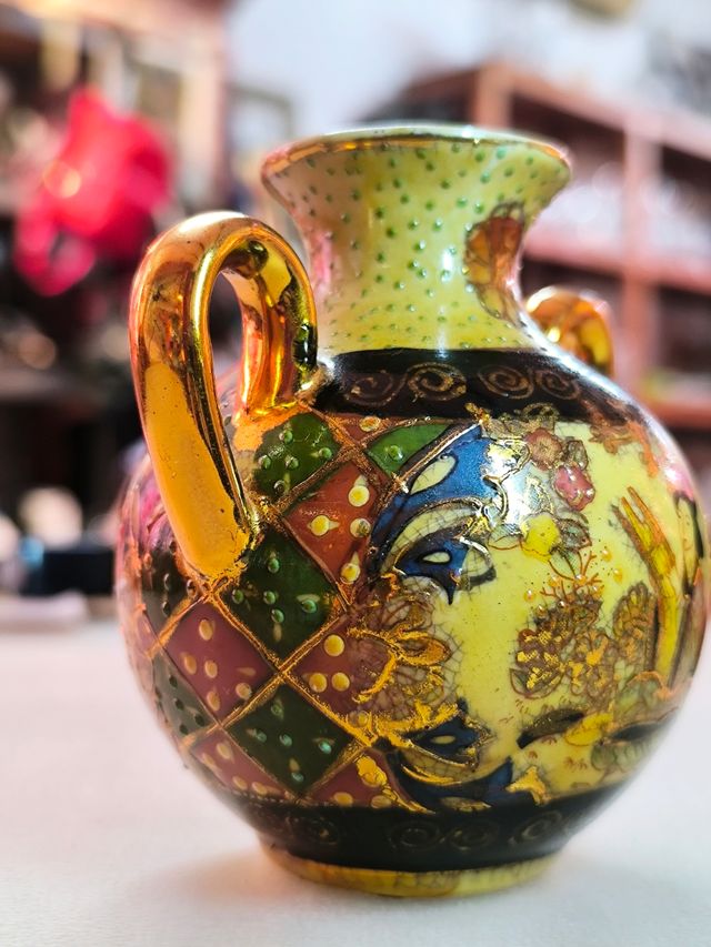 Jarrón Chino Antiguo Porcelana Lacada