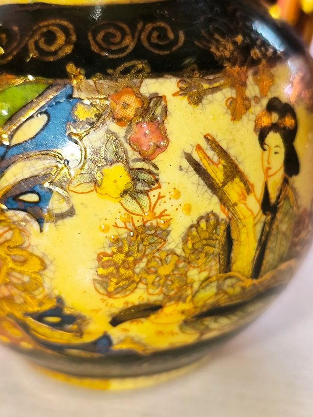 Jarrón Chino Antiguo Porcelana Lacada