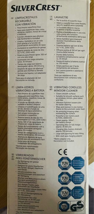 Limpia cristales recargable con vibración.