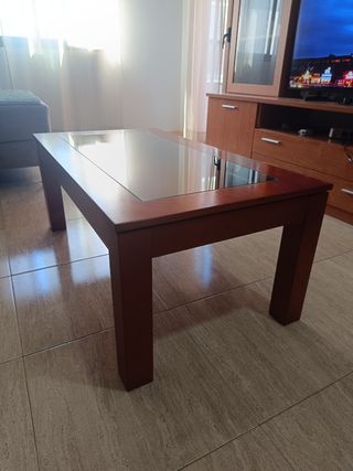 Mesa de centro elevable madera y cristal