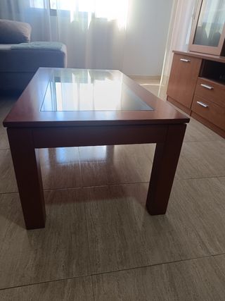 Mesa de centro elevable madera y cristal
