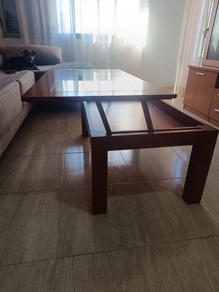 Mesa de centro elevable madera y cristal