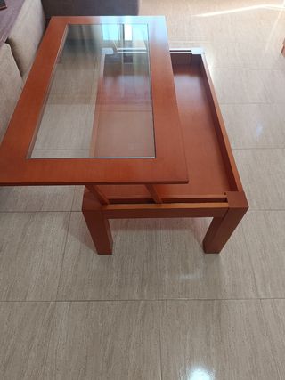 Mesa de centro elevable madera y cristal