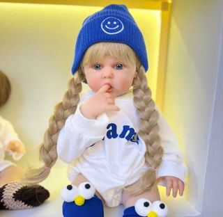 Muñeca Reborn vinilo 60cm Melena Larga Rubia