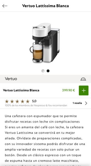 Cafetera Nespresso Vertuo Lattissima