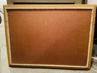 Cuadro antiguo paisaje lago cabaña