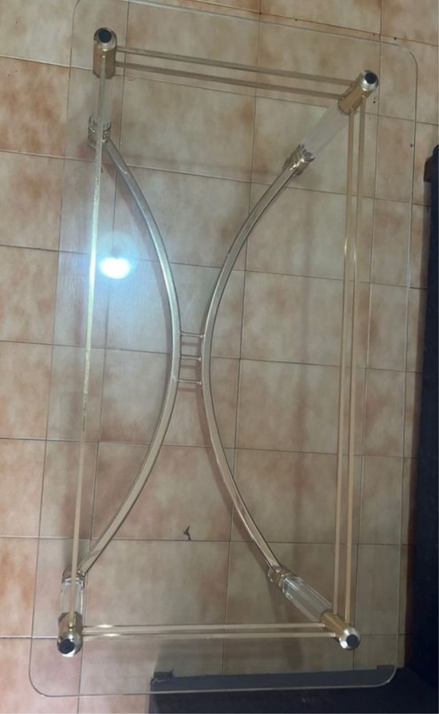 Mesa de centro cristal y metal dorado vintagé urge