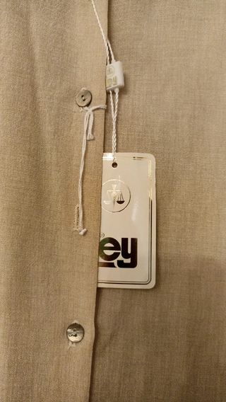 Camisa de lino beige manga 3/4