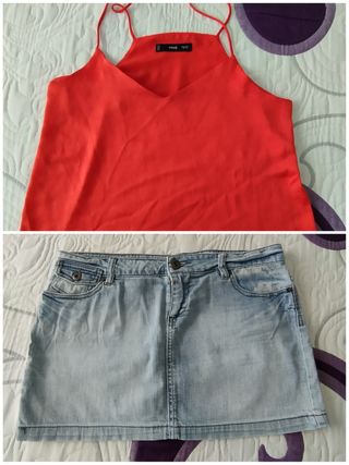 Pack falda vaquera Sfera T40 y top Mango S