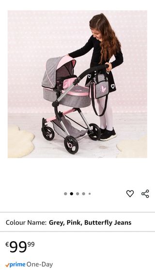 Carrito de muñecas gris y rosa bayer 