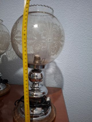 2 Lámparas Vintage Cristal, Metal y Mármol