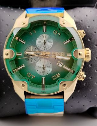Reloj Diesel Spiked nuevo dorado y verde