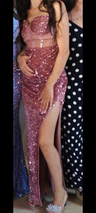 Vestido de fiesta lentejuelas rosa y plata