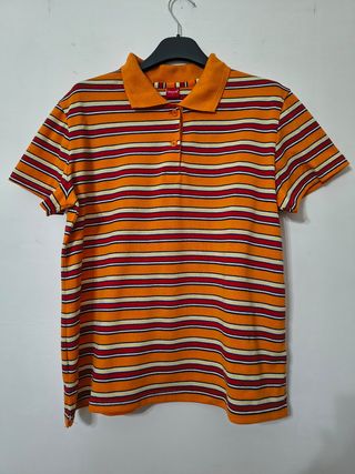 Polo arancione a righe rosse e bianche