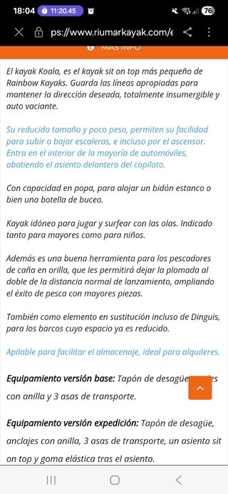 Kayak Rigido para una persona.