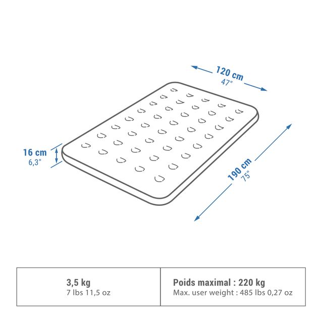 Colchón hinchable 2 personas 190x120 cm Quechua Air Basic