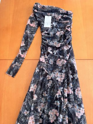 Vestido Midi Tul Estampado Asimétrico - Zara