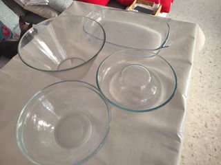 Bandeja horno, ensaladeras y flanera de cristal