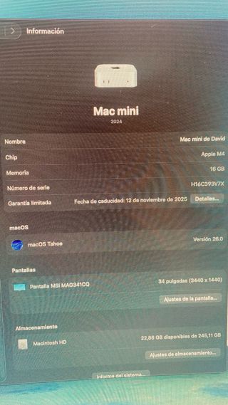 Mac mini M4 16GB 256GB SSD Plata