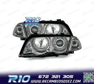 FAROS BMW E46 4 PUERTAS 98-01 OJOS ANGEL CCFL FONDO CROMO H7