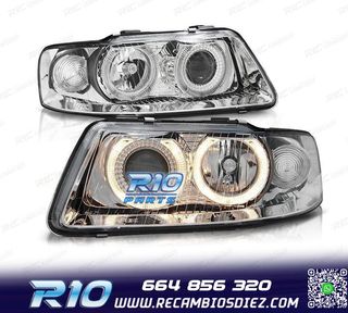 FAROS AUDI A3 8L 00-03 OJOS ANGEL FONDO CROMO
