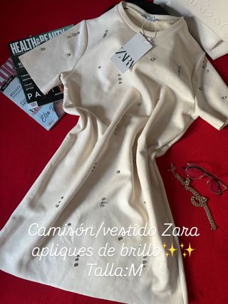 Vestido Zara beige con apliques de brillo Talla M