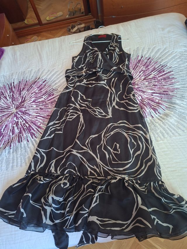 Vestido Seda Carolina Herrera Negro y Gris