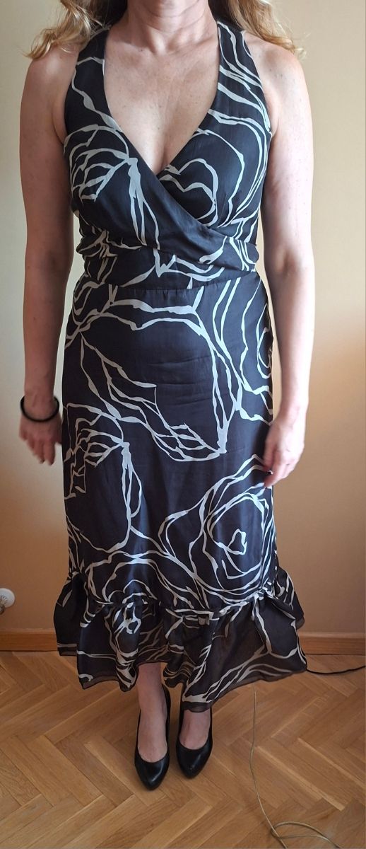 Vestido Seda Carolina Herrera Negro y Gris