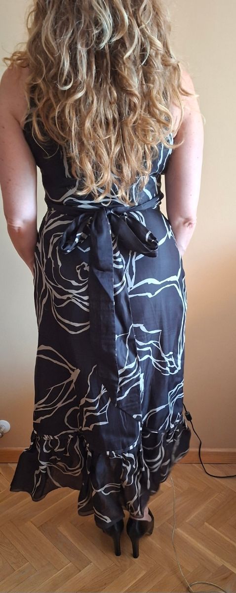 Vestido Seda Carolina Herrera Negro y Gris