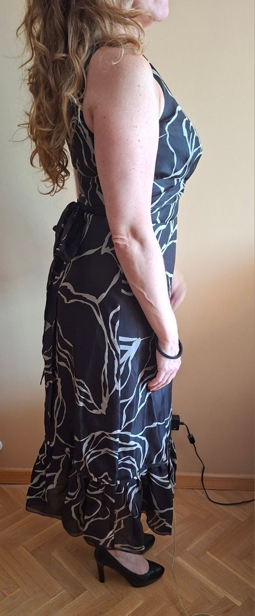 Vestido Seda Carolina Herrera Negro y Gris