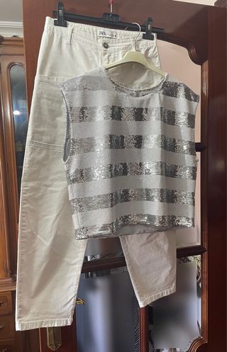 Pantalón Zara Beige + Top Pepe Jeans de regalo.